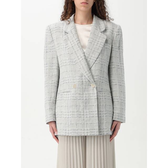 Icon double-breasted linen-blend blazer with a check motif