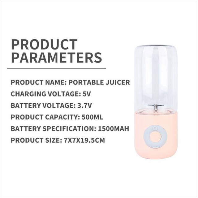 Portable Blender Electric USB Mixer Juicer Machine Mini Food Smoothie Handheld Personal Fruit Squeezer Juicer 500ML, A