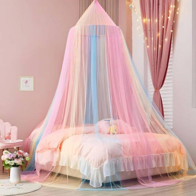 Bed Mosquito Net, Girls Bed Canopy, Rainbow Mosquito Net for Single Double Bed, Kids Bed Canopy for Travel and Home Indoor Outdoor