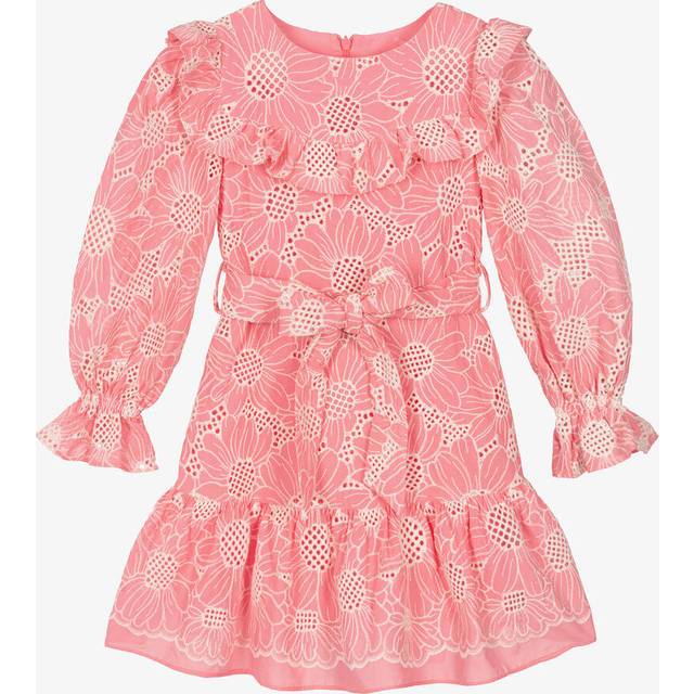 Patachou Girls Pink Embroidered Cotton Floral Dress - 3 year