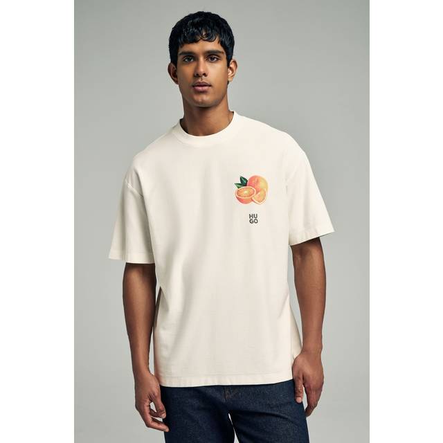 Hugo Boss Men's Dartiee Cotton oversize fit T-Shirt, Natural - White - Size: 40