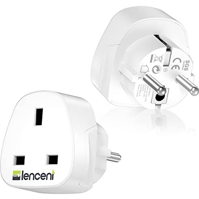LENCENT 2 st Reseadapter UK till Sverige/EU Laddare, Typ C/E/F Laddningsadapter för Dator, Mobiltelefon Travel Adapter Plug, Strömadapter för Irland, England, Skottland, Dubai, Malta till Sverige, Vit