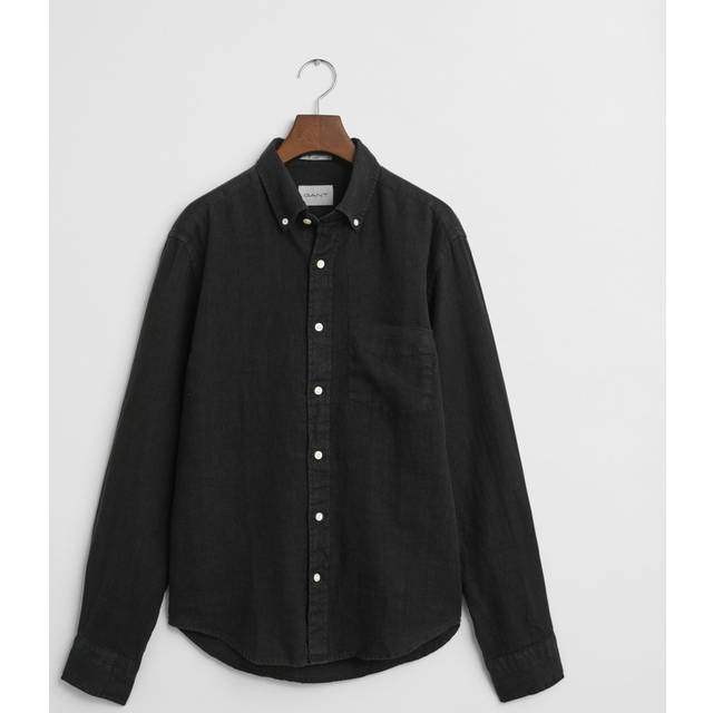 GANT Regular Fit Garment Dyed Linen Shirt Black