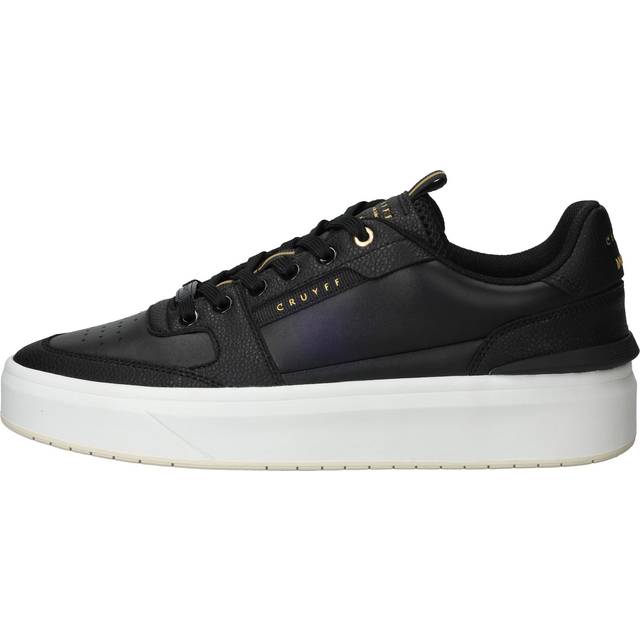 (Black, 10 (Adults')) Cruyff Endorsed Tennis Leather Men's Black/White Trainers