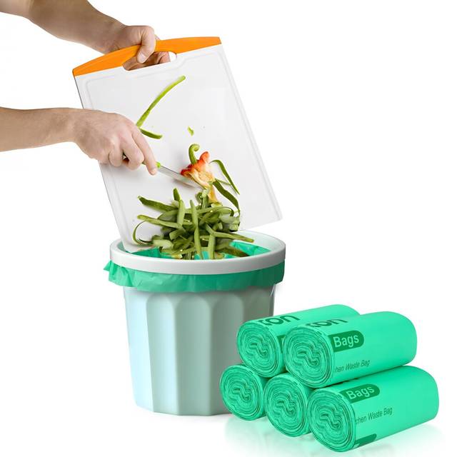 10L*120 Thickened Compostable Food Waste bags, VOXON 10L Biodegradable Kitchen Caddy Liners- EN13432 Certified,Pack of 4 Rolls with 120 Bags