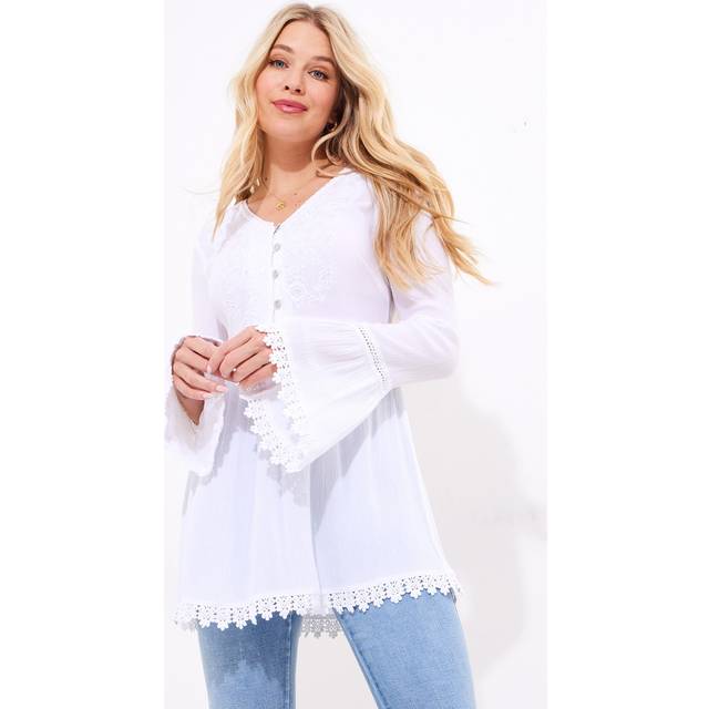 Women's Ever So Pretty Embroidered Tunic Top - Size 14 - White - by Joe Browns