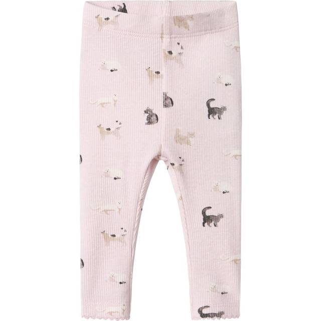 Name It Leggings - Rib - NbfBrigit - Light Lilac m. Katter - Name It - 56 - Leggings
