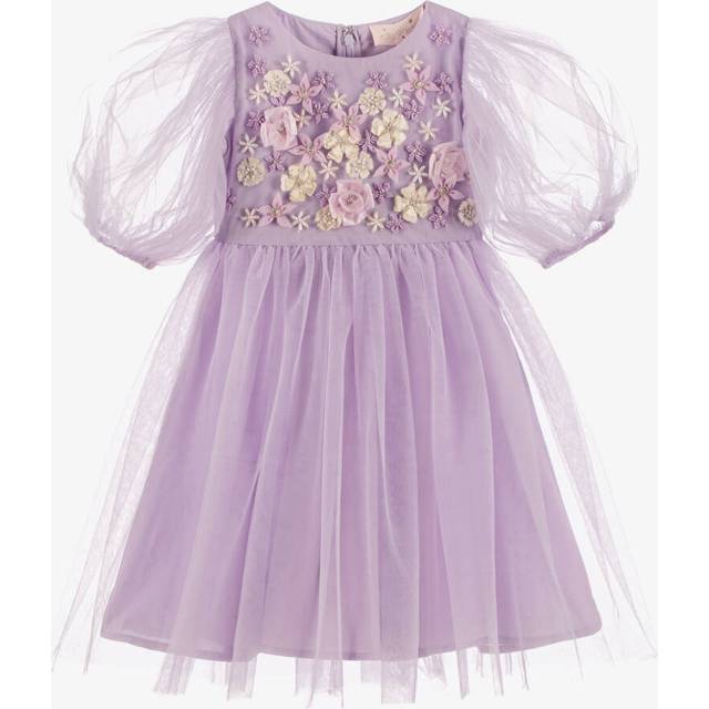 Tutu Du Monde Girls Lilac Purple Tulle Dress With Beaded Flower Appliqués - 6-7 year