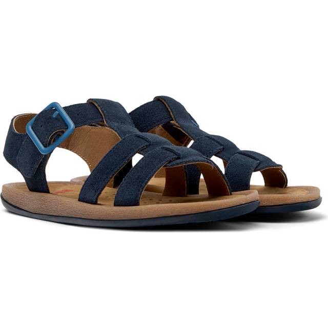 Camper for girl. K800617-001 Bicho navy leather sandals (28), Flat, Suede, Buckle, Casual, Sustainable, children's fashion