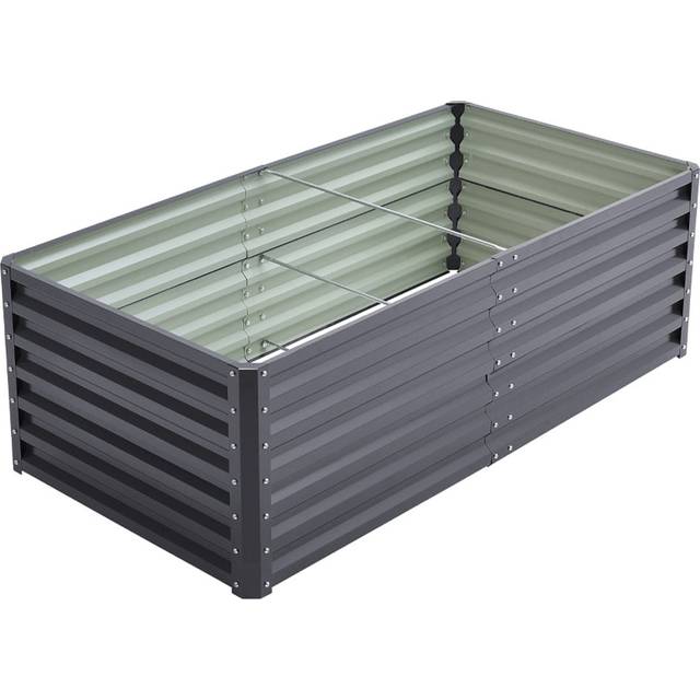 Living and Home Grey Rectangle Galvanised Steel Raised Garden Bed 180 x 90cm - 57 x 180 x 90cm