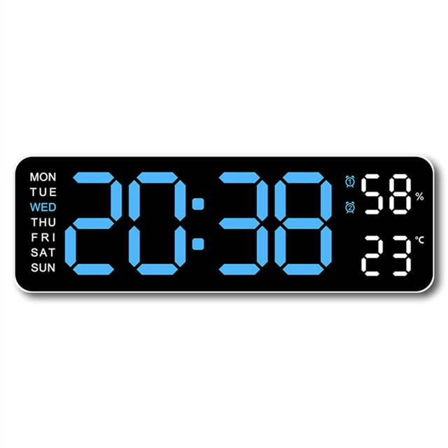 Large Digital Wall Clock Temperature and Humidity Week Display Electronic LED Table Alarm 12/24H Green