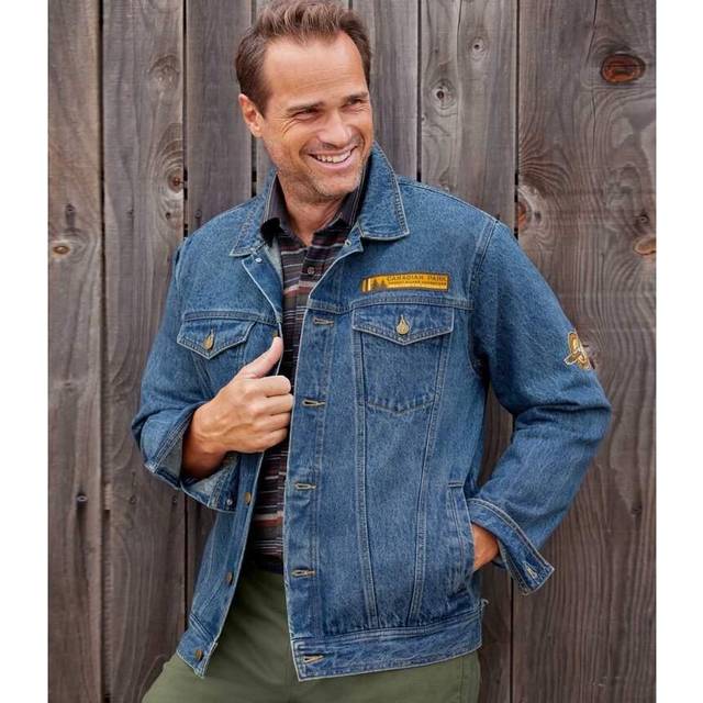 Woven Patch Denim Jacket - Blue - L