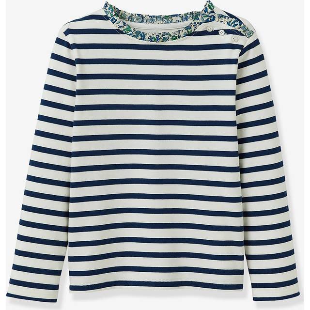 Girl's long-sleeved CYRILLUS organic cotton liberty® fabric Breton t-shirt blue