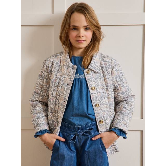 Girl's Flora print quilted jacket CYRILLUS printed beige