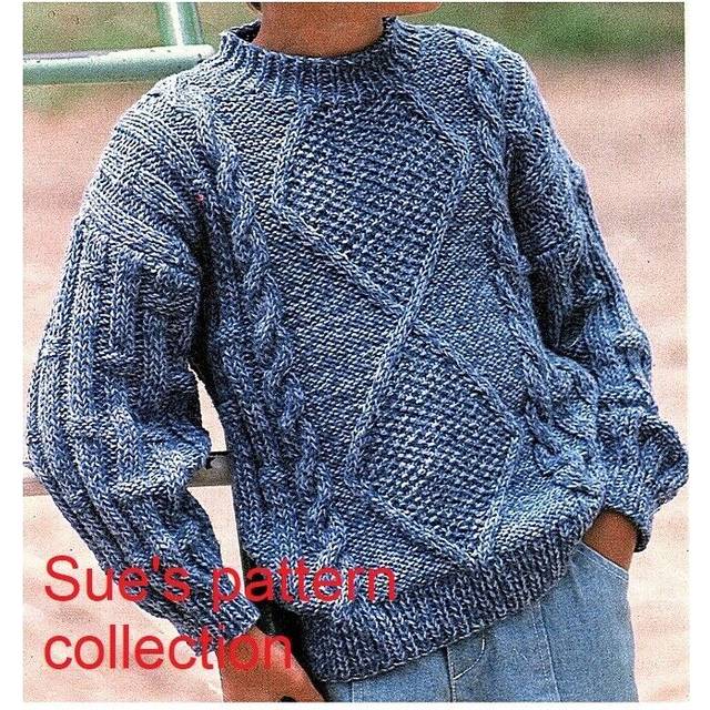 Girls- Aran Cable Sweater- Jumper- Aran 10 ply wool- chest 20-30 inches- easy quick knit PDF KNITTING Pattern-