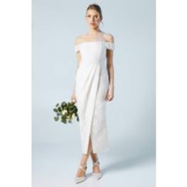 Jacquard Bardot Bridal Column Dress - Ivory - 10