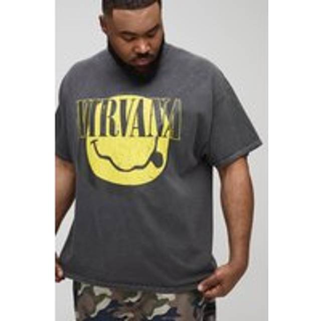 Mens Charcoal Plus Nirvana License Washed Print T-Shirt