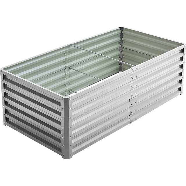 Living and Home Silver Rectangle Galvanised Steel Raised Garden Bed 180 x 90cm - 57 x 180 x 90cm