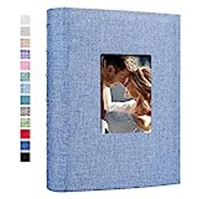 Vienrose Photo Album 4x6 300 Photos Linen Frame Cover with Memo Areas Photobook Large Capacity Slip-in Pictures Book for Wedding Baby Vacation  Skyblu