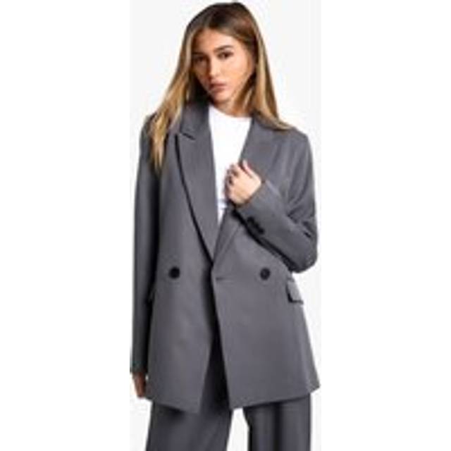 Womens Woven Tailored Oversized Blazer - Grey - 10