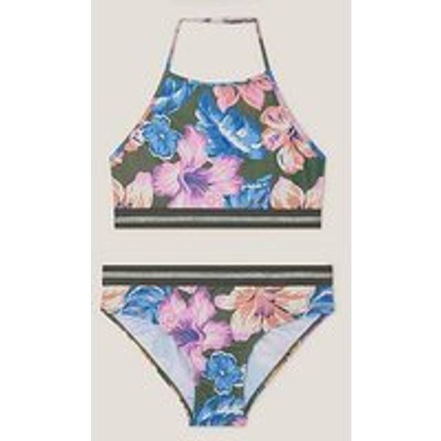 Monsoon Girls Floral Sparkle Bikini Set - Khaki, Khaki, Size Age: 7-8 Years - age: 7-8 YEARS