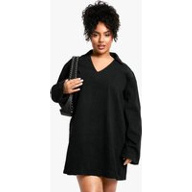Womens Plus Washed Black Polo Collar Denim Mini Dress - 22, Black