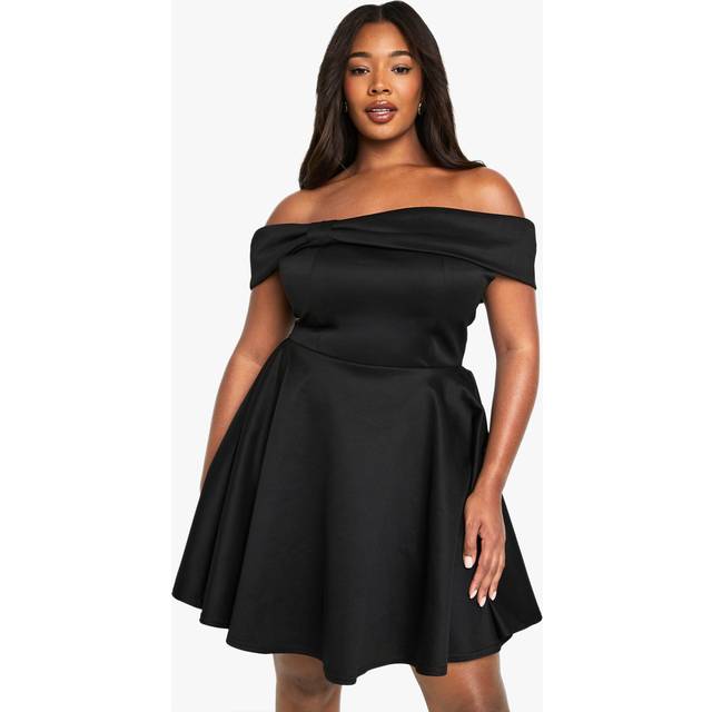 Womens plus structured bardot volume skater dress - Black - 20