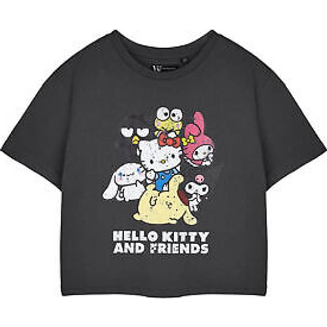 (Large) Hello Kitty Cropped Short Sleeved T-Shirt (Womens Grey)