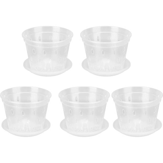 5 Sets Orchid Flower Pot Breathable Clear Orchid Planting Pot with Holes Saucers for Indoor Outdoor