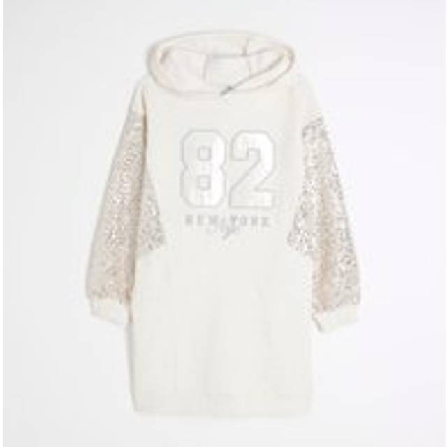 River Island Girls Cream Sequin Hooded Sweat Dress - 9-10 Yrs
