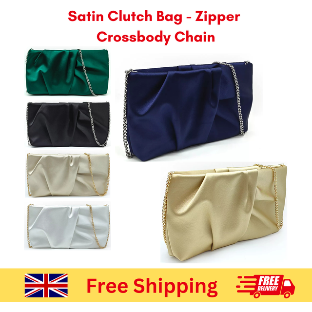 Women ruched satin clutch bags bridal evening party purse ladies wedding clutch