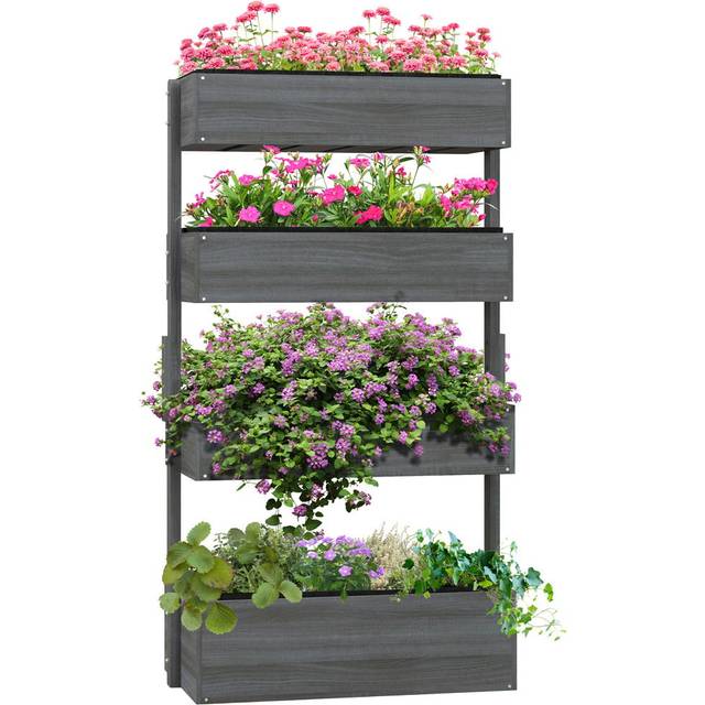 Outsunny 4 Tier Grey Wooden Raised Garden Bed Plant Stand - 142 x 45 x 80cm