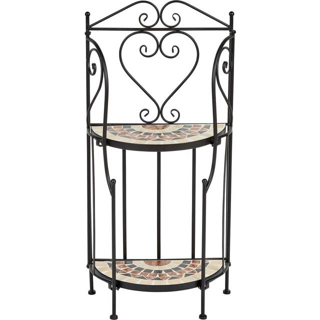 Home Source Sunflower Mosaic 2 Shelf Metal Plant Stand - Black - 85 x 40 x 20cm