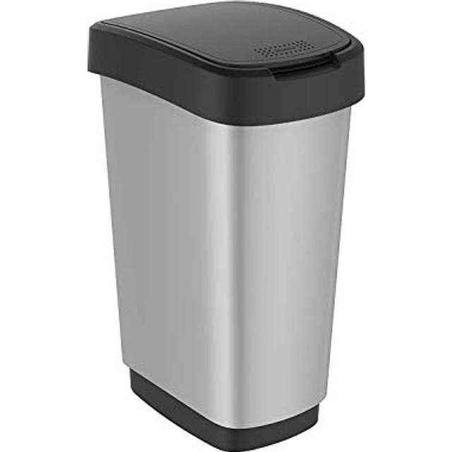 Rotho Twist Papperskorg 25 l med lock, plast (PP) BPA-fri, silver metallic, 25 l (33,3 x 25,2 x 47,6 cm)