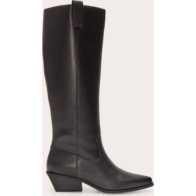 Black Black Pu Point Toe Western Knee High Boots, Black - 4