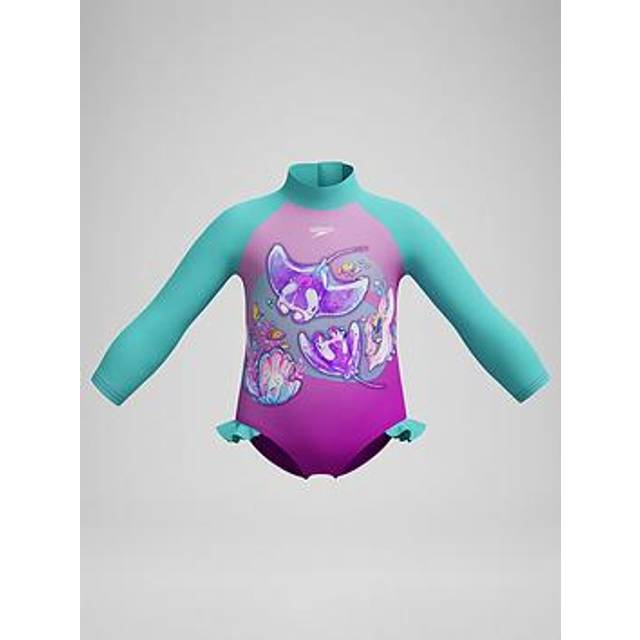 Girls' Digital Long Sleeve Swimsuit Pink/Green - Purple