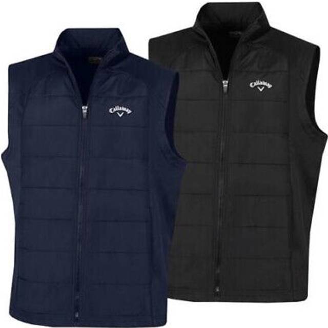 (S, Caviar) Callaway Golf Mens 2021 Full Zip Puffer Sleeveless Chevron Padded Chest Gilet