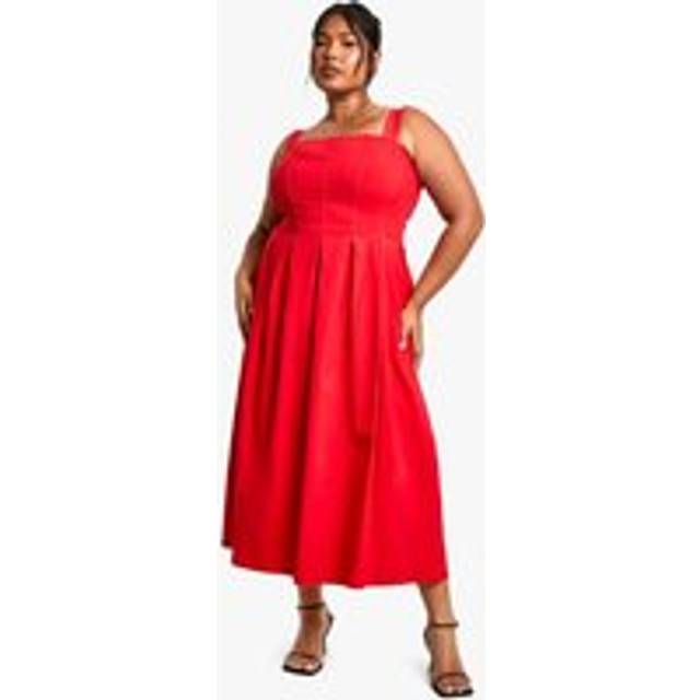 Womens Plus Bengaline Corset Skater Midaxi Dress - Red - 16