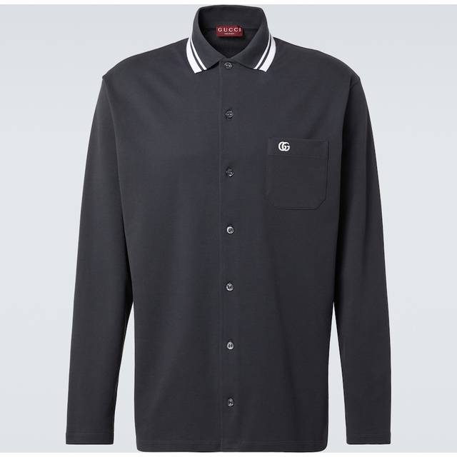Gucci GG embroidered cotton-blend polo shirt - grey (UK 38)