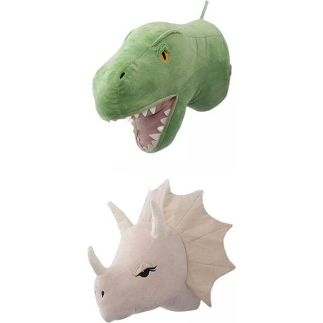 2 Pieces Dinosaur Head Wall Ornaments 3D Cute Nursery Room Living Room Baby