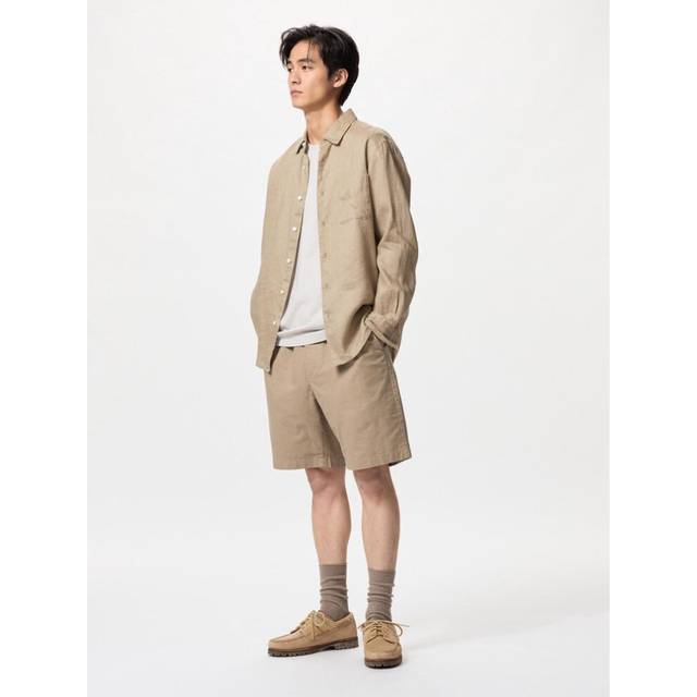 (32 BEIGE/M) Uniqlo Japan Linen Blend Easy Shorts
