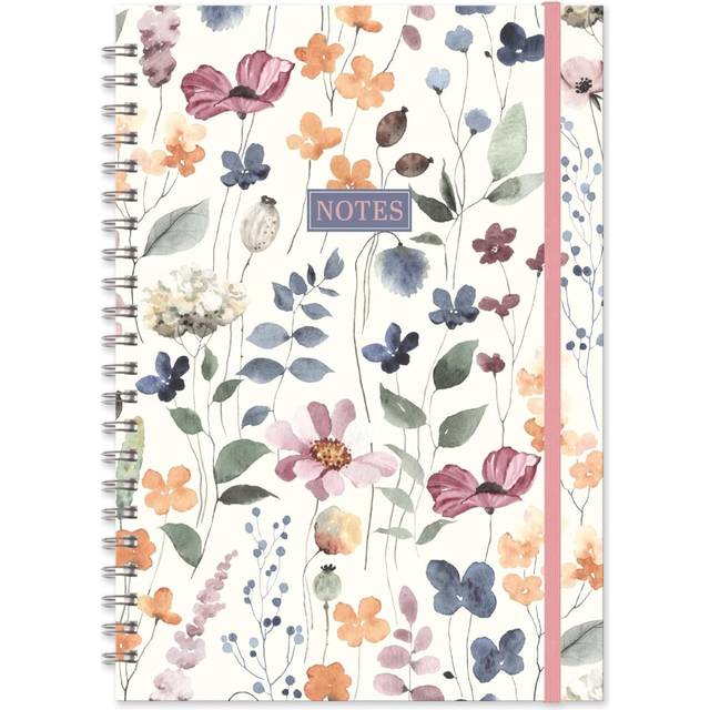 Wild Bloom Watercolour Floral Hardback A4 Wiro Bound Notebook