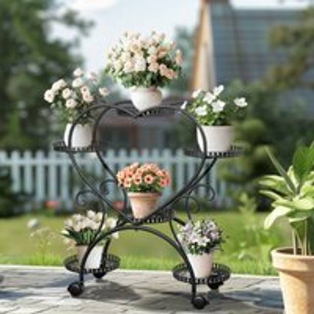 Unho - Large Plant Stand Moveable Plant Shelf Flower Stand Cart for Living Room Garden