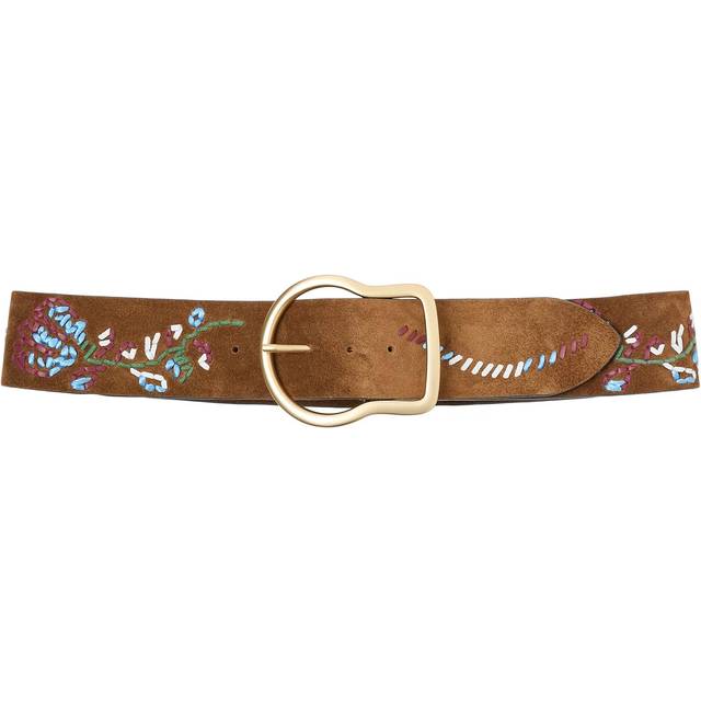 Embroidered suede belt - brown (105)