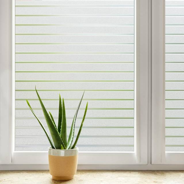 DOWELL Window Film Privacy Film for Glass Windows 60x400cm, Frosted Stripe Pattern Sticker Static Cling, Opaque Self Adhesive Glass Vinyl Decorative