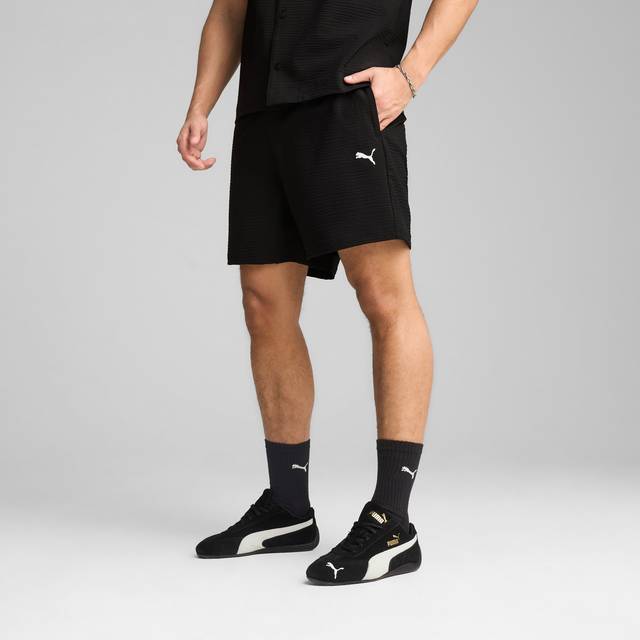 PUMA Wardrobe Essentials Seersucker Relaxed Shorts 6" Men, Black, size Small (Small)