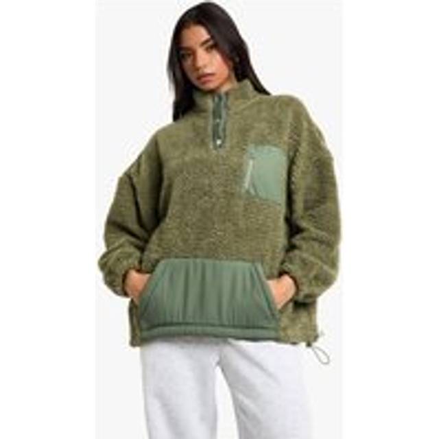 Womens Popper Funnel Neck Oversized Borg Sweatshirt - Green - Xl, Green
