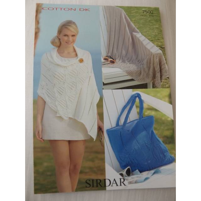 Sirdar cotton double knitting pattern 7500 throw, wrap and bag various sizes