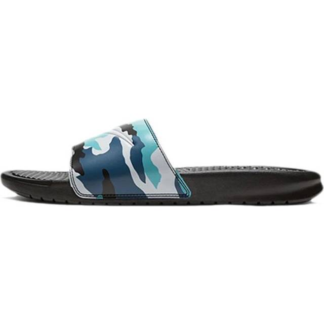 Nike BENASSI JDI PRINT Slide 'Black Blue Camo' 631261-027 - Black/Pure Platinum-Teal Nebula - 8