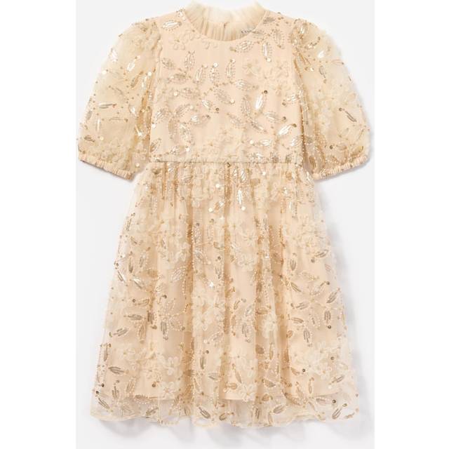 Self Portrait, Occassion Wear, female, Beige, 8 Y, Sequin Tulle Cream Balloon Sleeve Dress